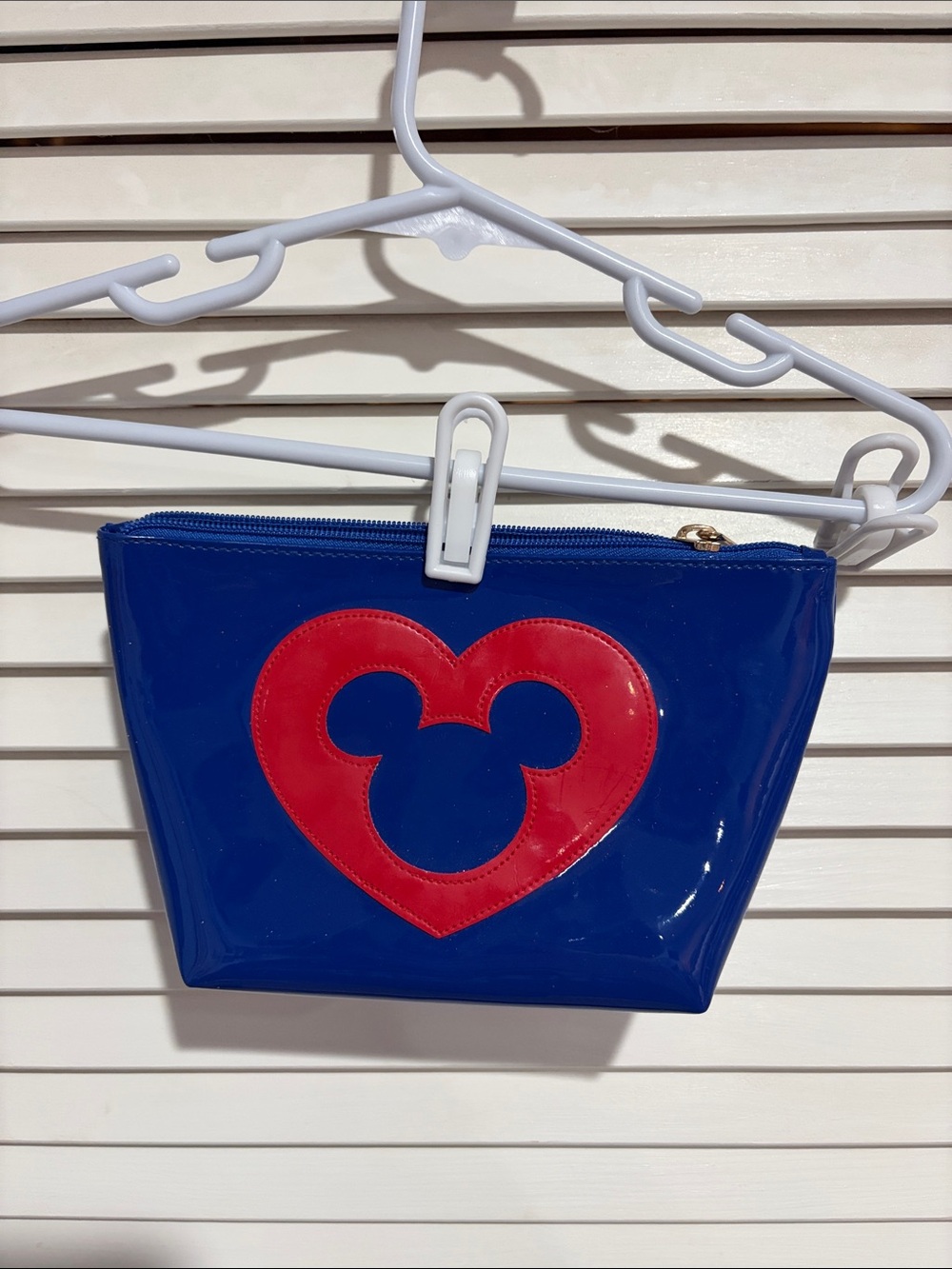 Blue Patent Heart Mickey Pouch